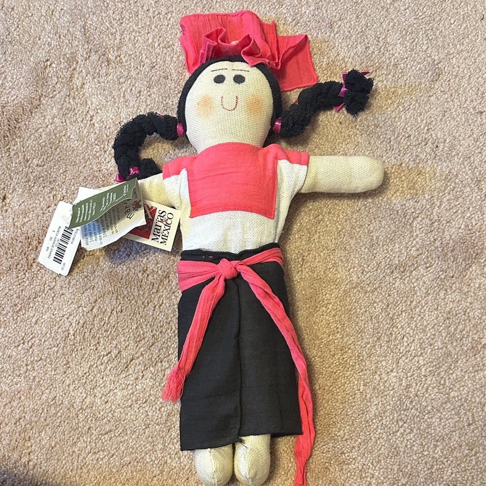 Handmade Cloth Doll with Pink and Black Outfit